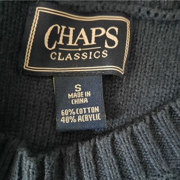Chaps Cable Knit Sweater Navy Pullover Cotton Blend - Picture 7 of 8